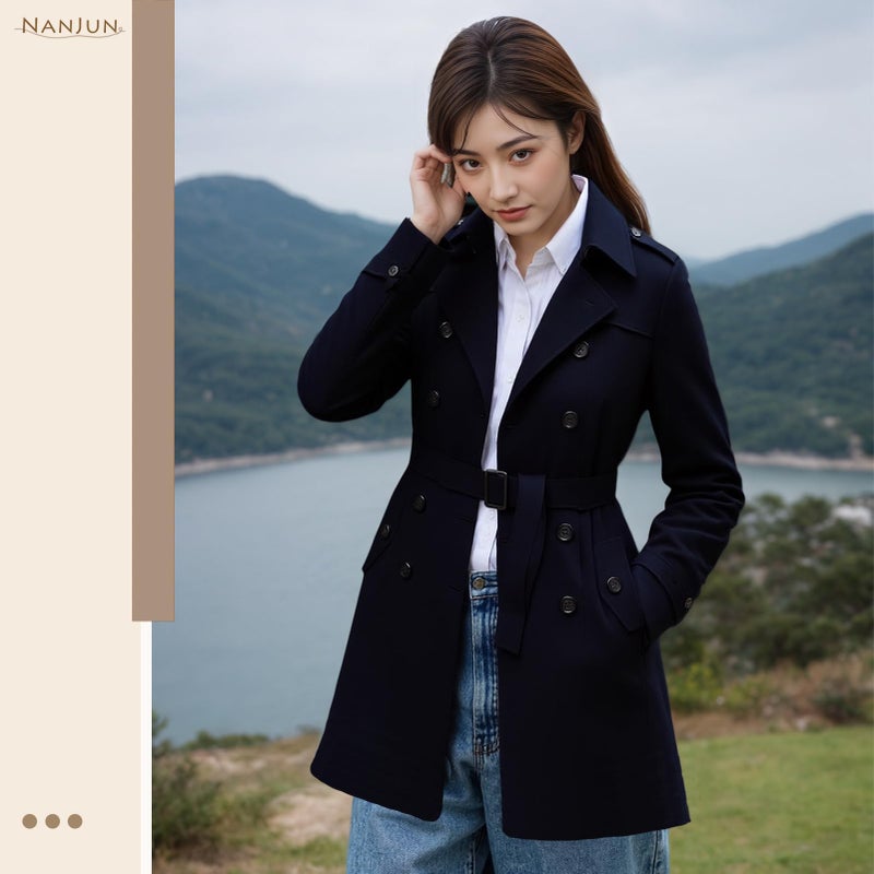 NANJUN Women's Double Breasted Trench Coat Overcoat (black 16) - Image 2